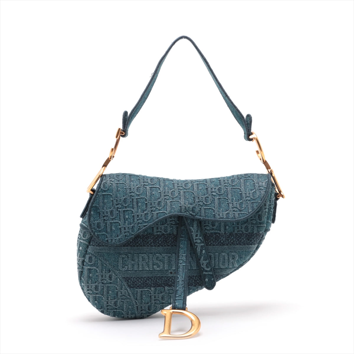 Pre Owned - Christian Dior Oblique Saddle Bag Denim Blue Medium