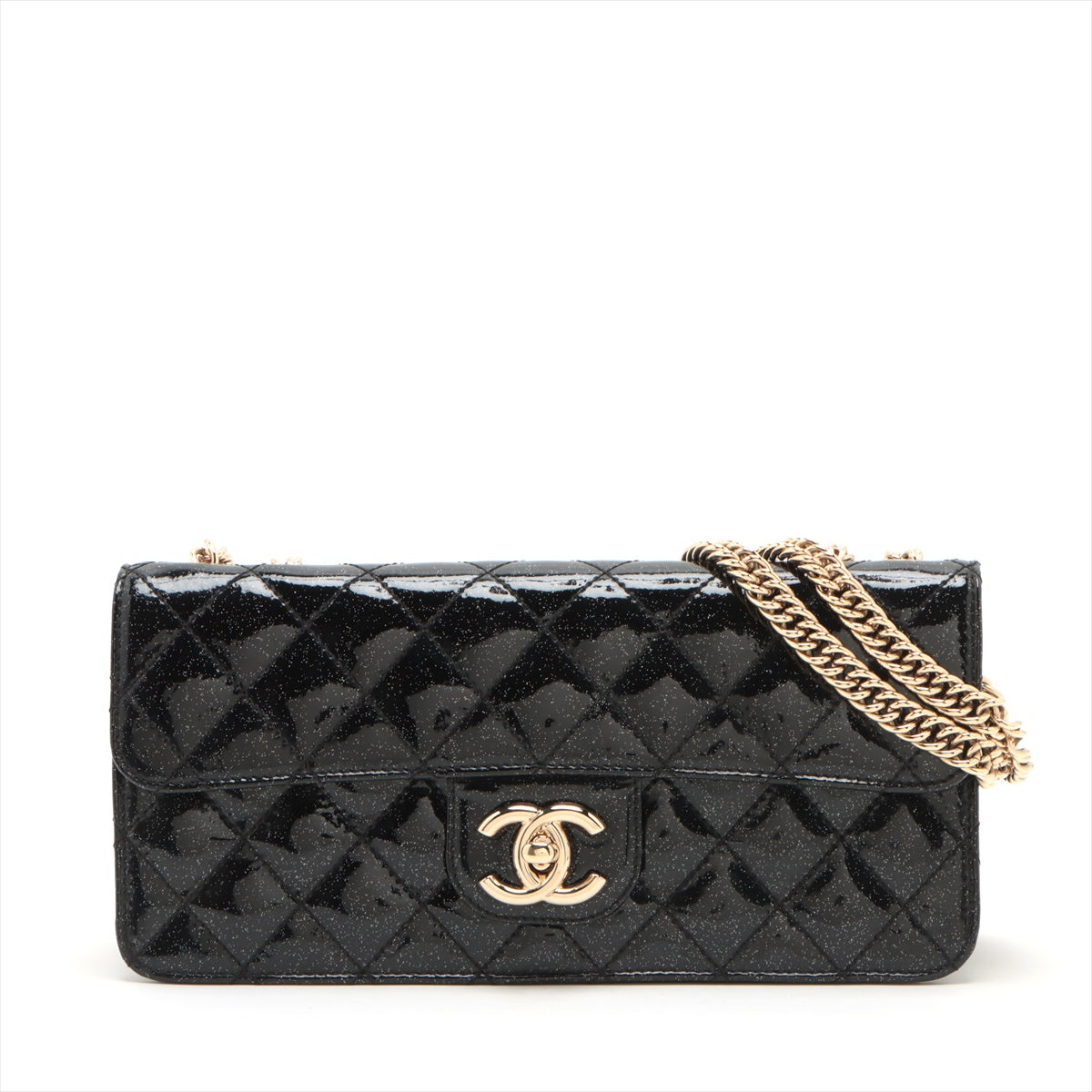 Chanel east west flap bag black patent vinatge shoulder bag Evening star
