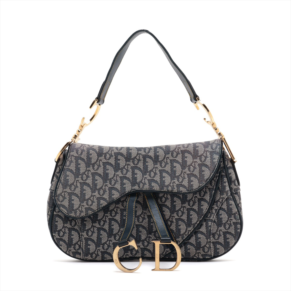 Dior vintage dark blue monogram canvas double saddle bag