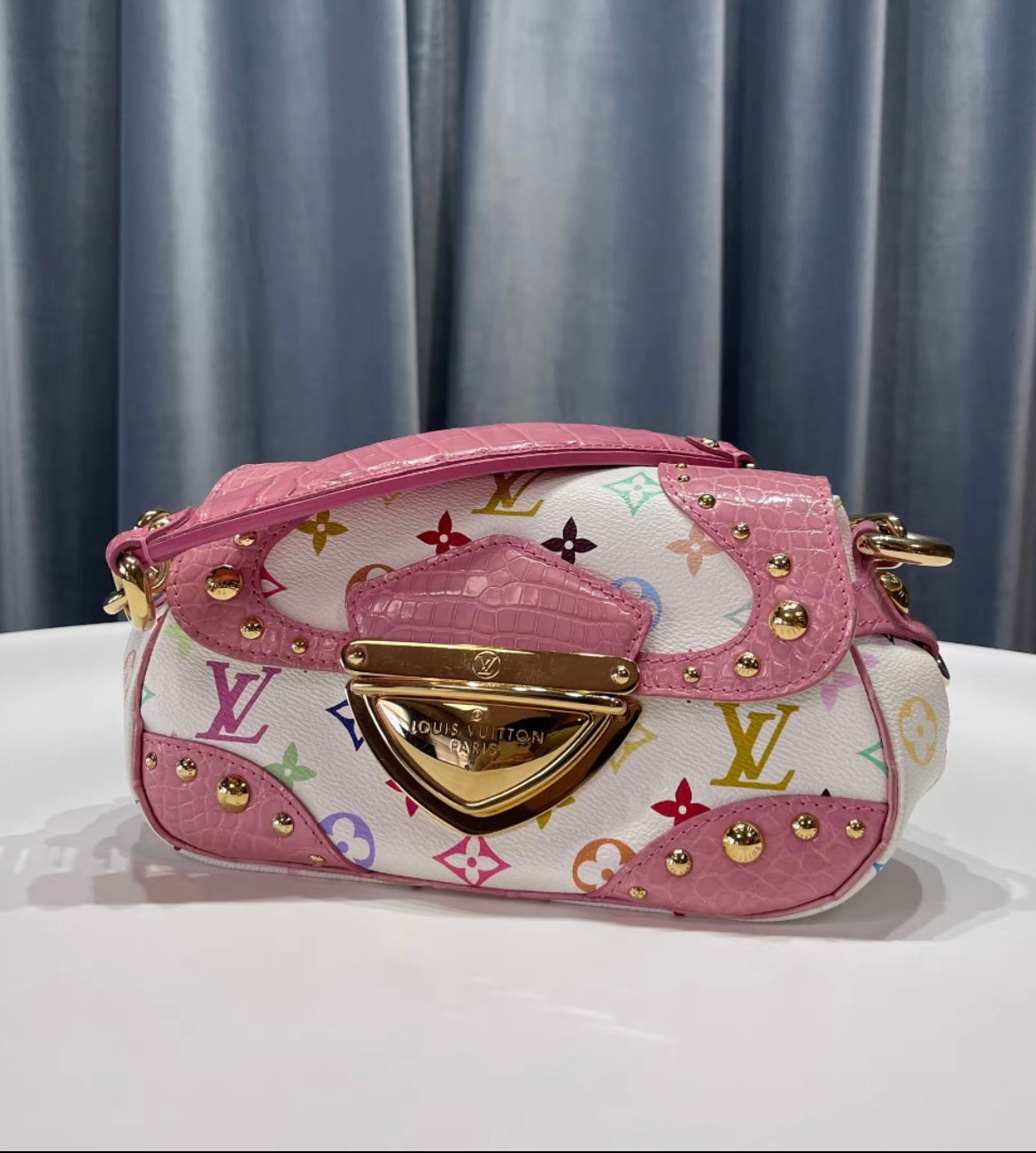 LOUIS VUITTON Limited Edition baby pink Alligator White Monogram Multicolore Marilyn Bag