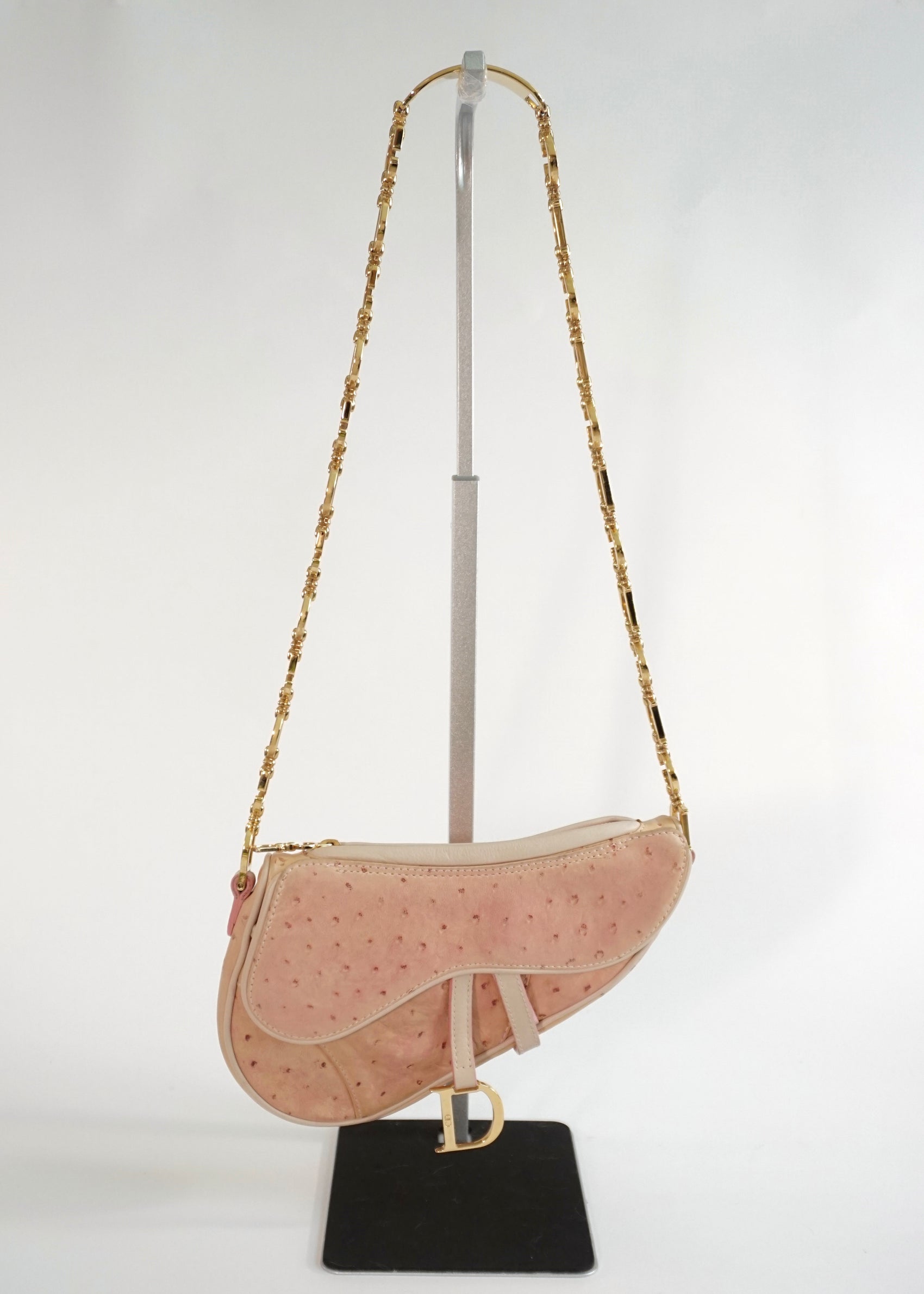 Rare Christian Dior by John Galliano Fall 00 Saddle Bag in Pink Ostrich Leather