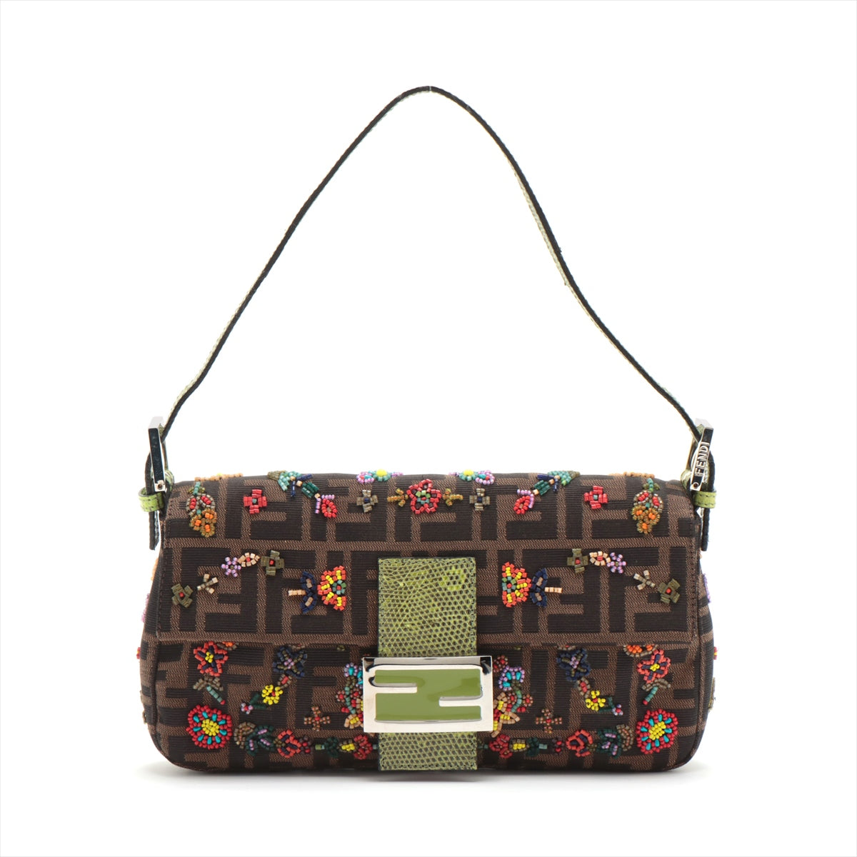 Pre-Owned Fendi Mamma Baguette Lizard x canvas Shoulder bag