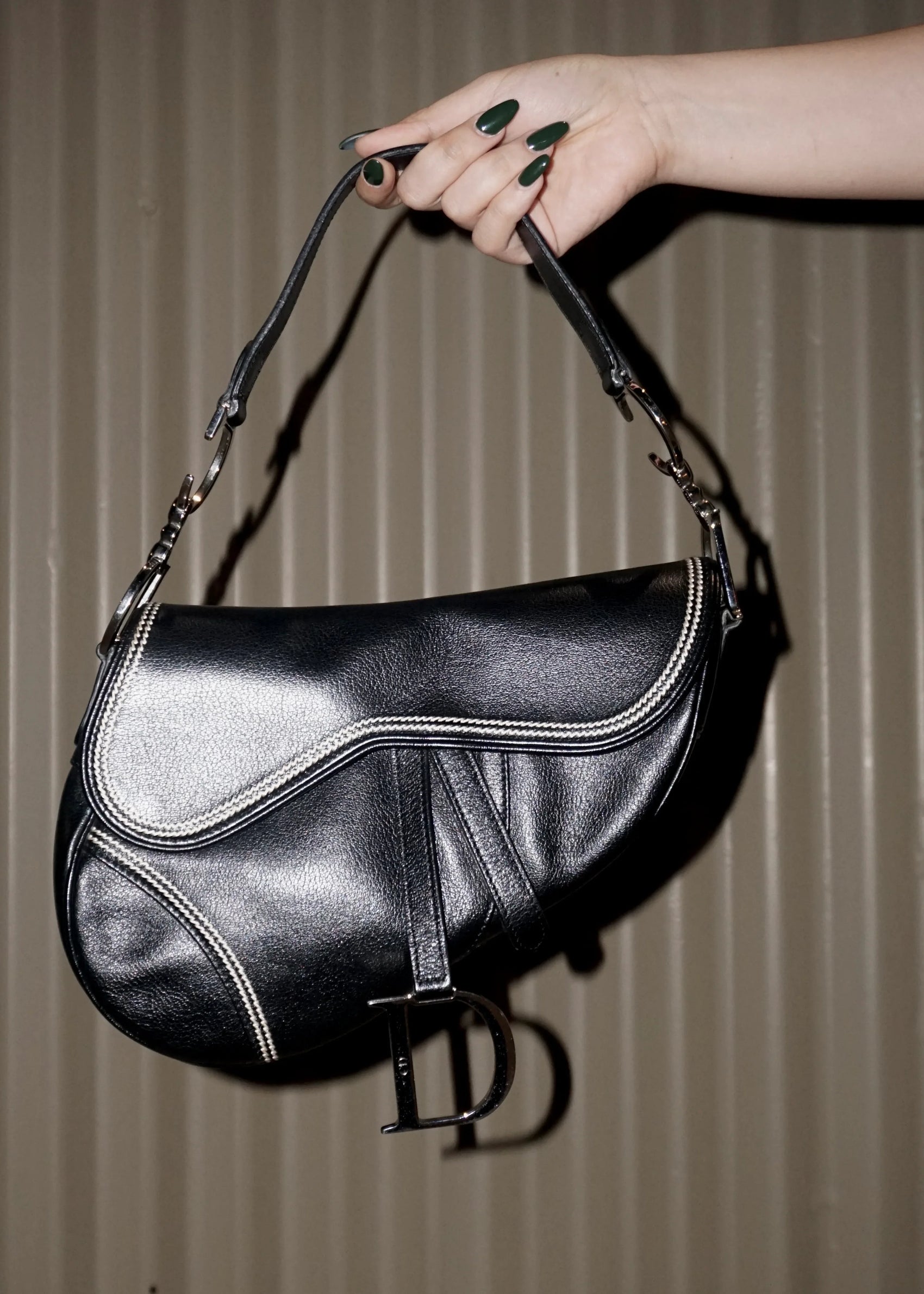 Christian Dior Black white stitch Saddle bag