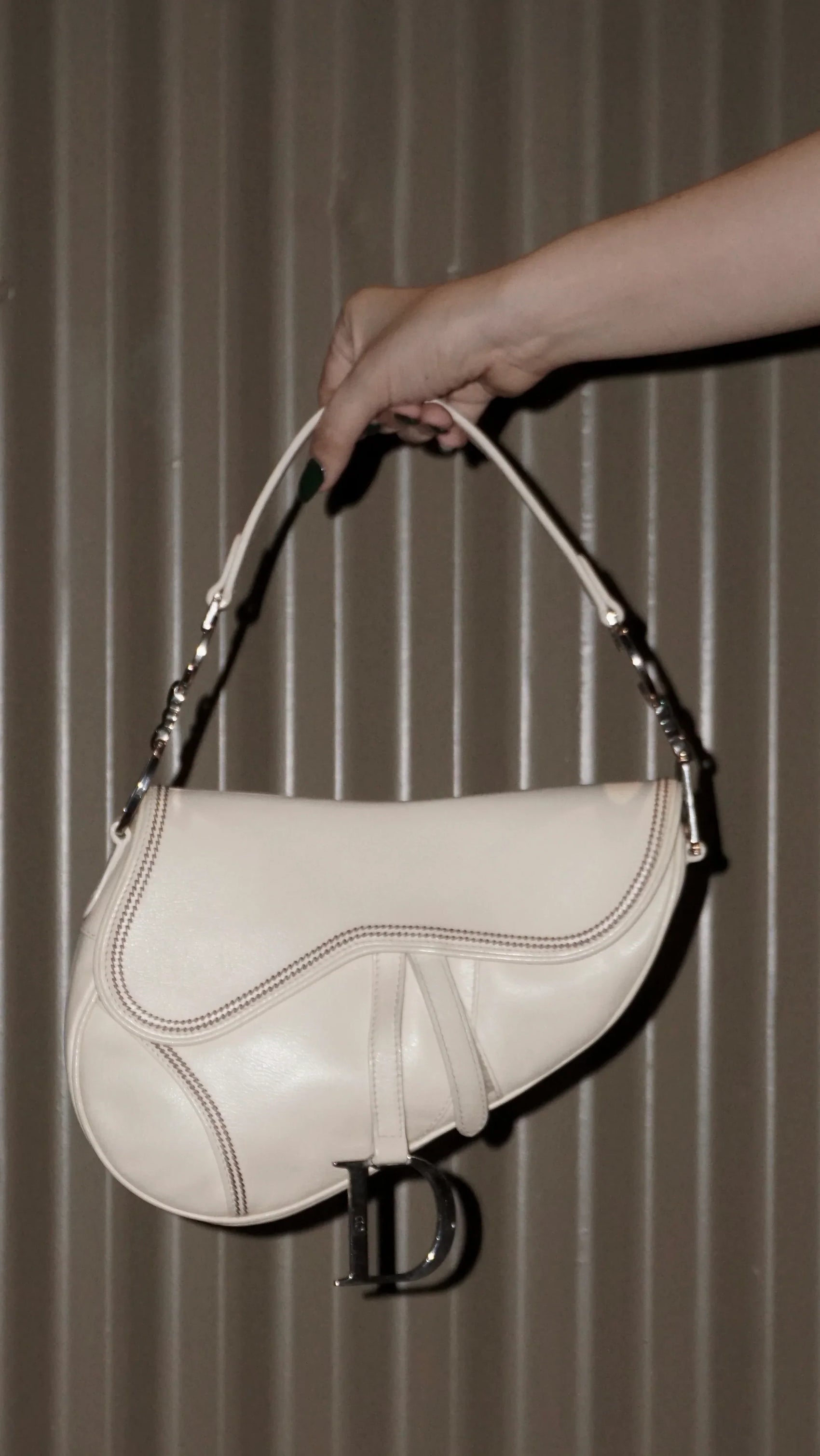 Christian Dior Vintage Cream White on white stitch Saddle bag