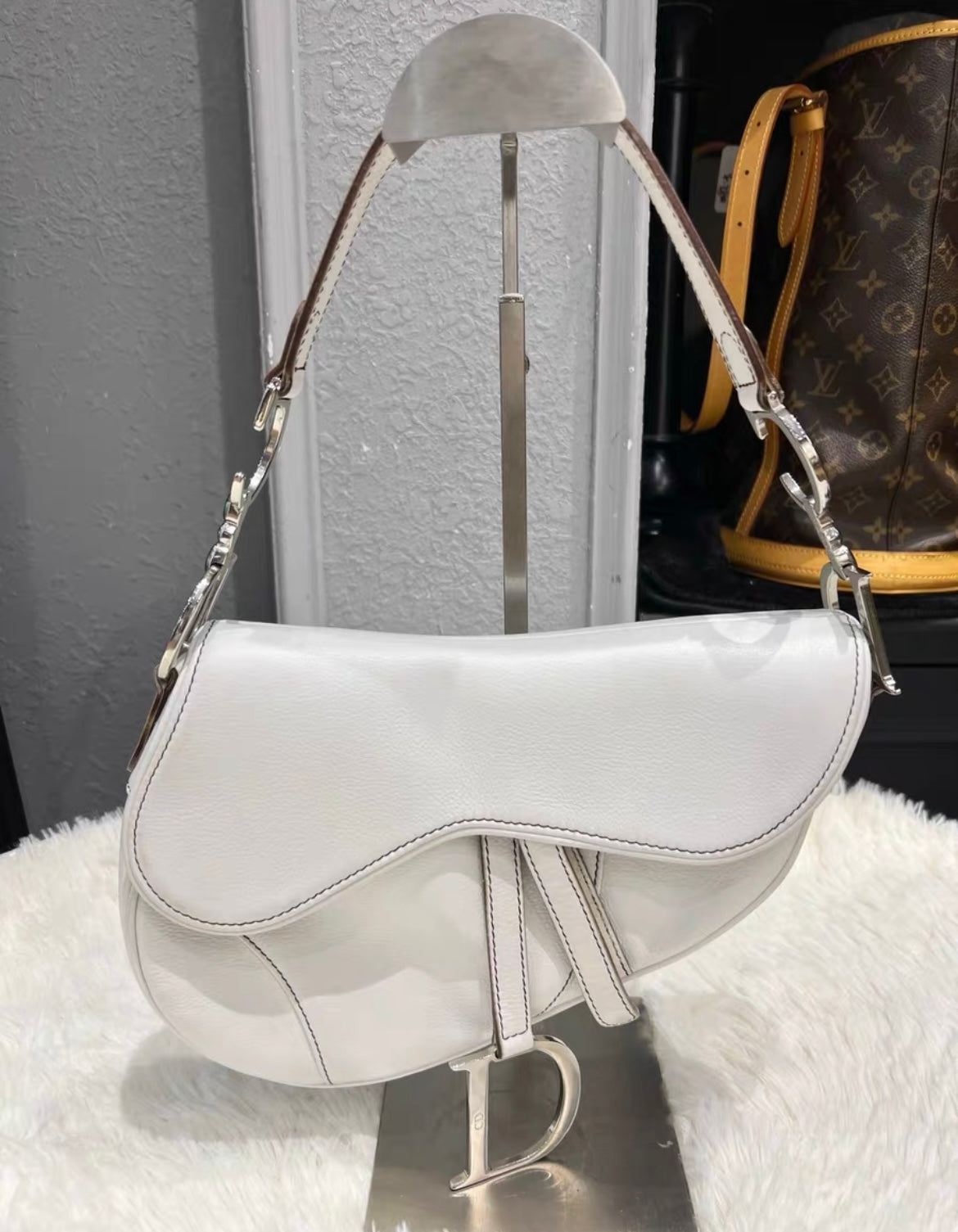 Dior white vintage Silver hardware saddle bag