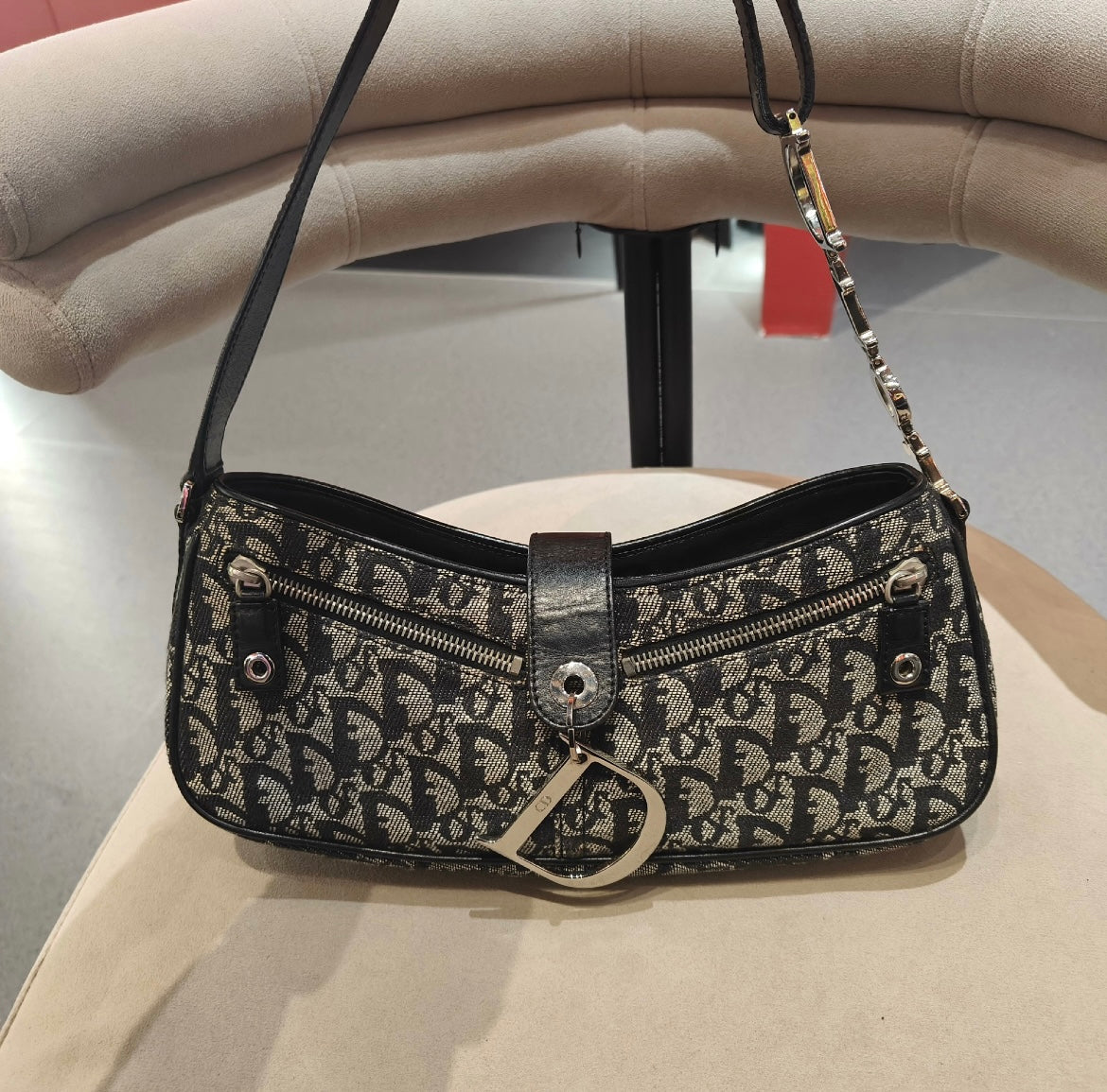 Dior Black Diorissimo Canvas and Leather Pochette Shoulder Bag