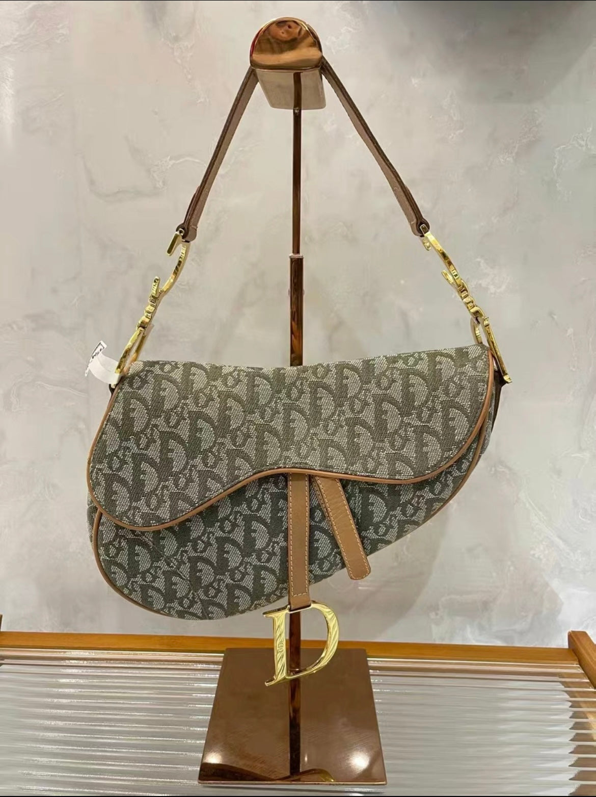 Pre-Owned Christian Dior vintage canvas green saddle bag