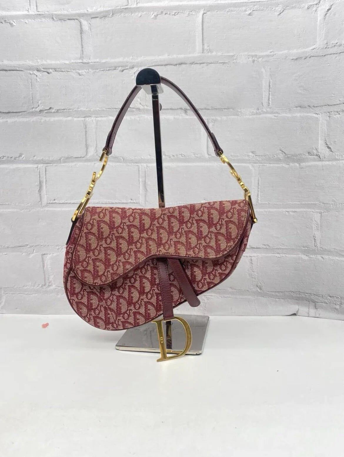 Christian Dior Red canvas monogram Vintage Saddle bag