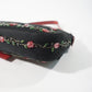 Pre-Owned Fendi Baguette Beaded Floral Embroidery Satin Bag with Red Strap
