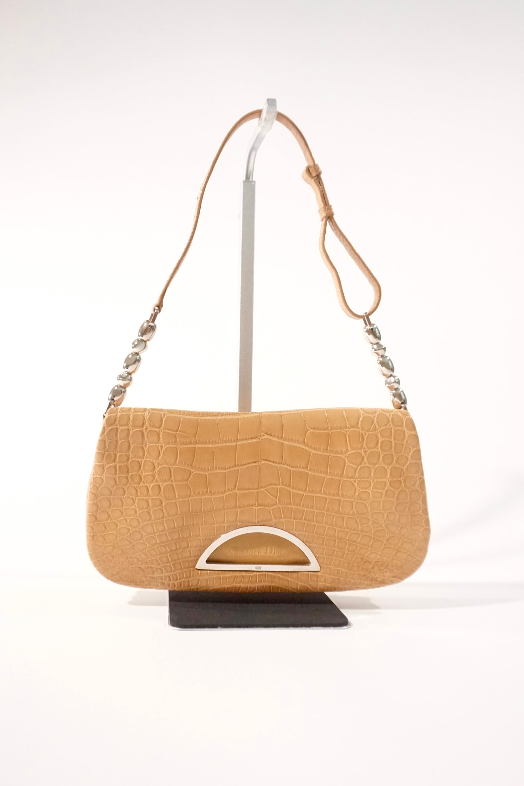 Pre-Owned Christian Dior Crocodile Alligator Leather malice Clutch Shoulder Bag Beige