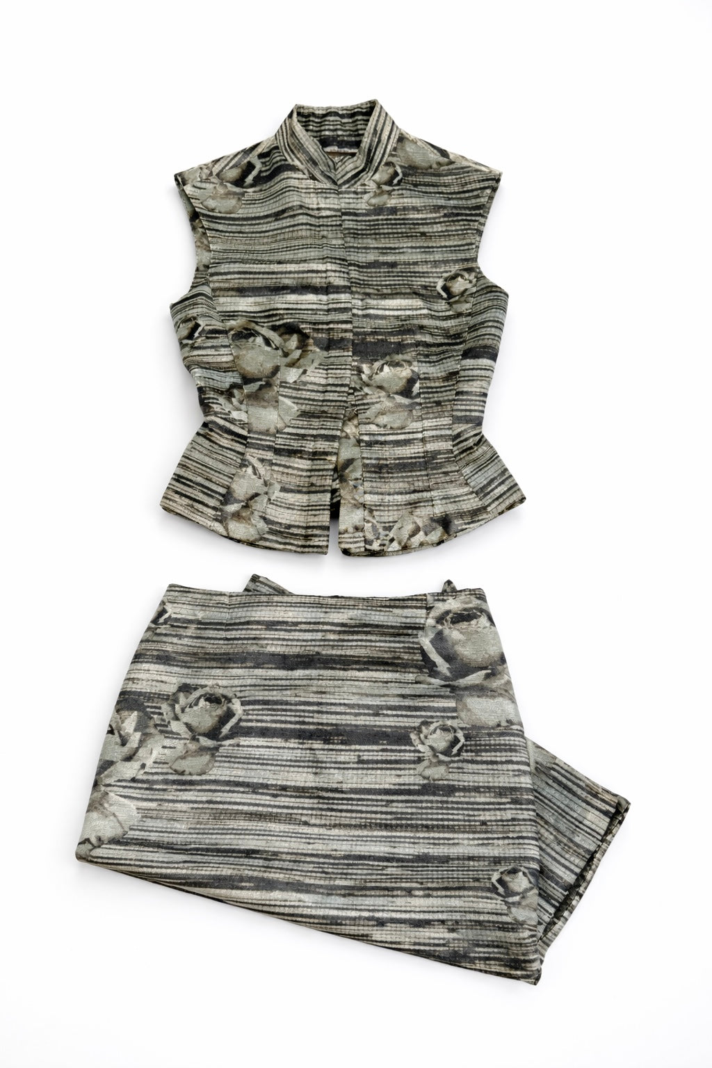 Louis Vuitton Vintage Sleeveless Top & Skirt Two-Piece Set – Abstract Stripe Floral Pattern