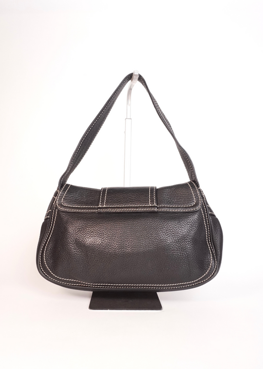 Pre-Owned Celine Buckle Flap Shoulder Bag Black Leather with Contrast Stitching - Classic Charmers