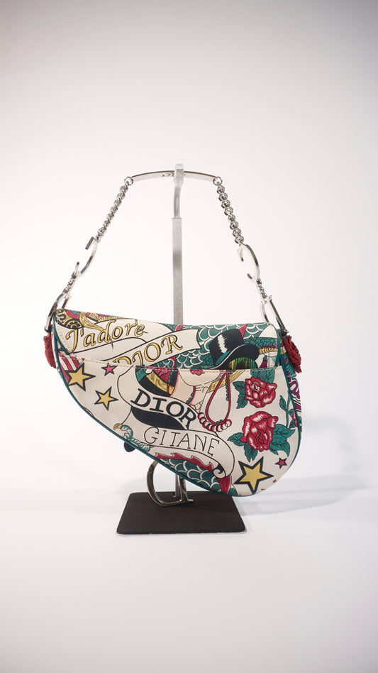 Pre-Owned Dior Limited Edition “John Galliano Loves” Canvas Saddle Bag