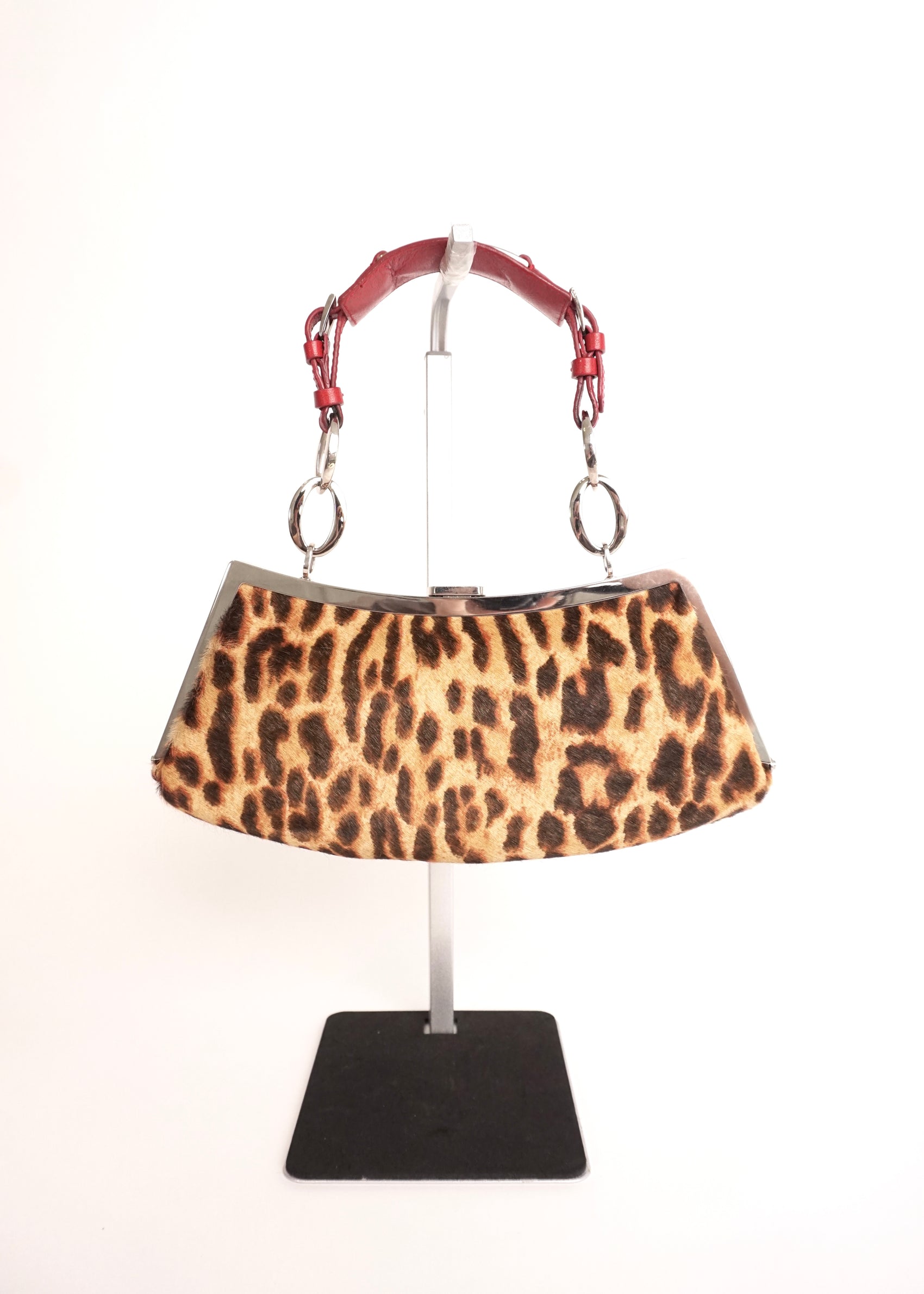 Pre-Owned Dior Leopard Pony Hair Red Leather Shoulder Bag with Ring Hardware - Classic Charmers
