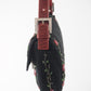 Pre-Owned Fendi Baguette Beaded Floral Embroidery Satin Bag with Red Strap
