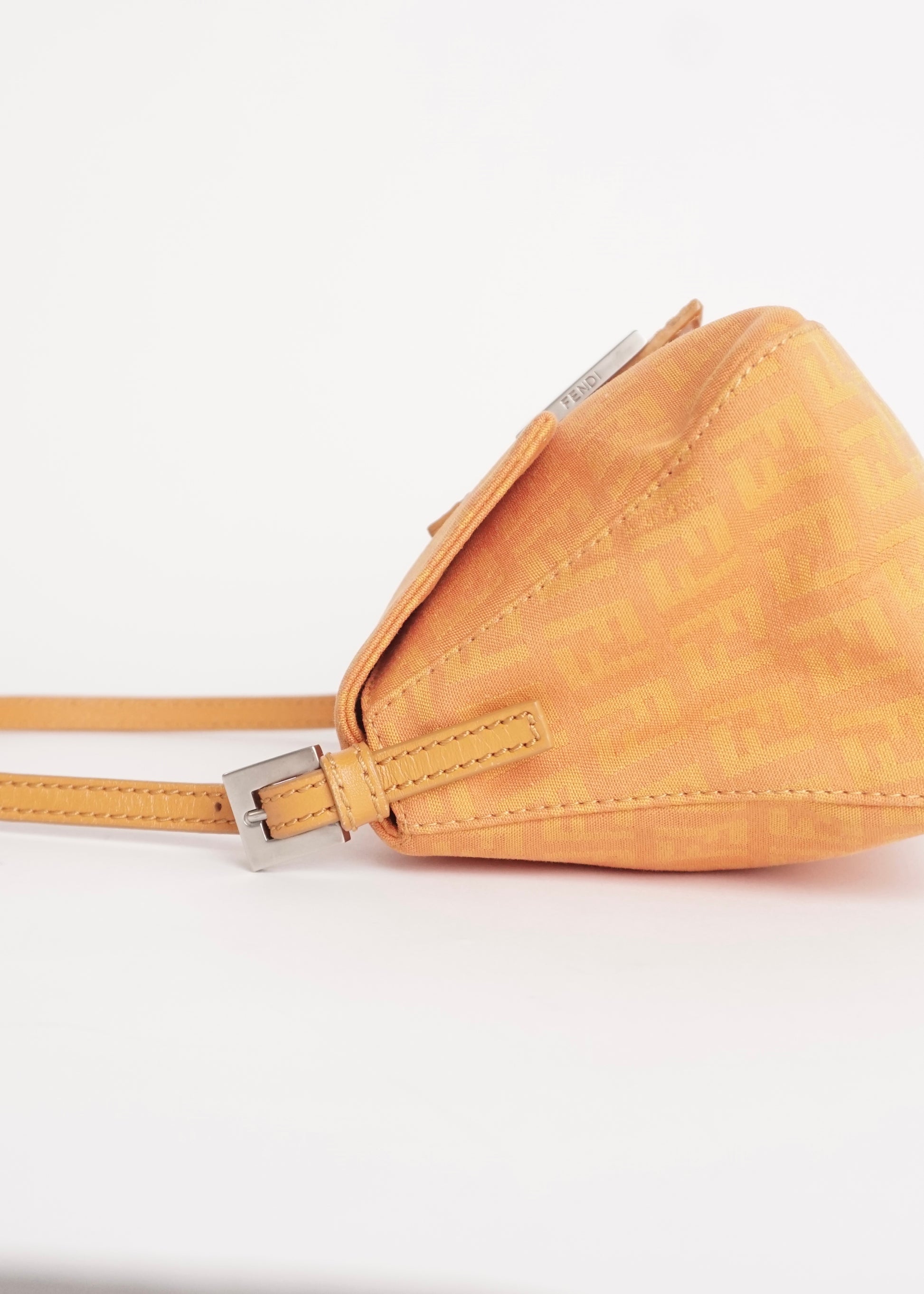 Pre-Owned Fendi Baguette Zucca Canvas Shoulder Bag Orange with Silver Hardware - Classic Charmers