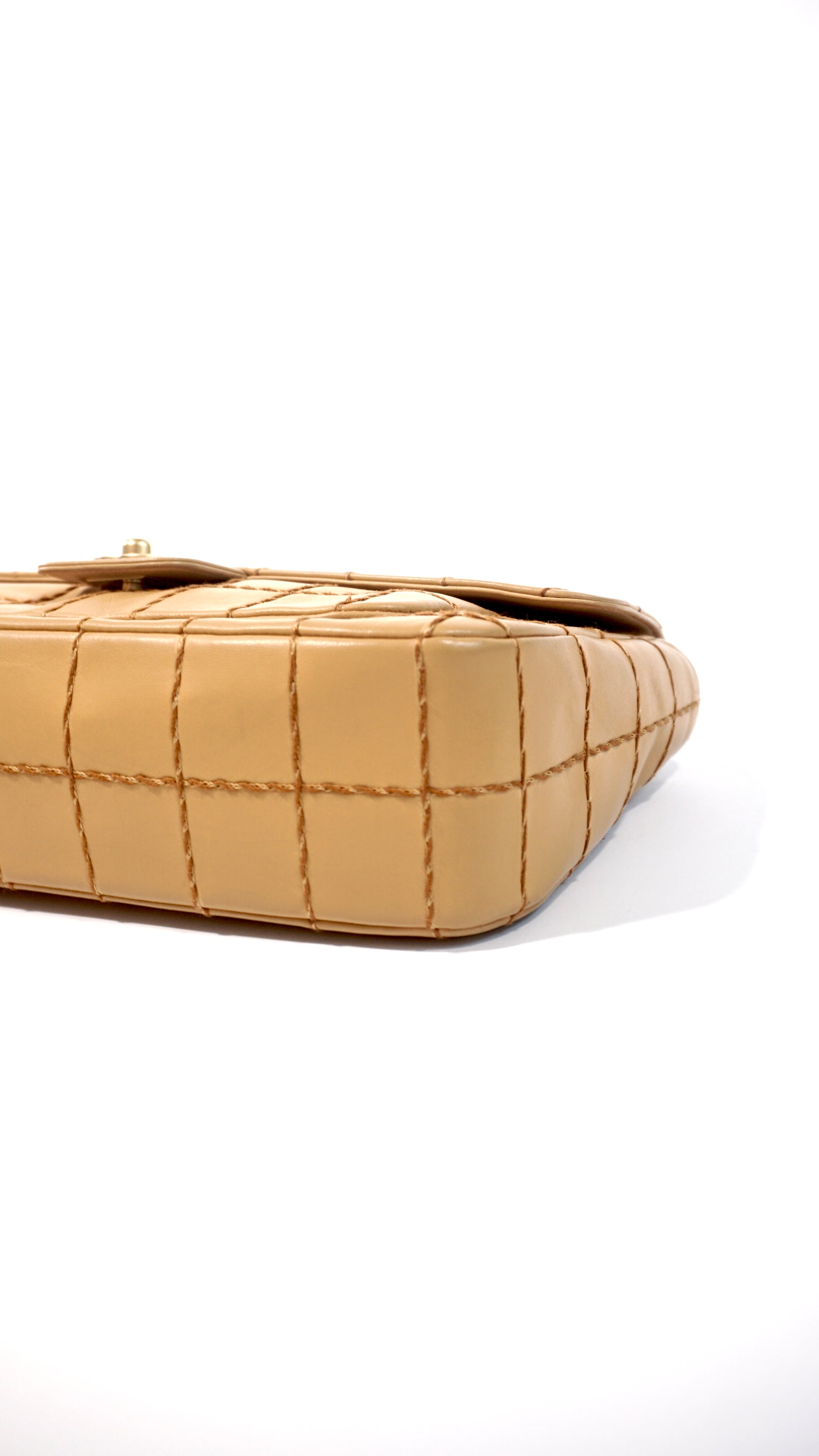 Pre-Owned Chanel Grid Stitch Classic Flap Shoulder Bag in Beige - Classic Charmers