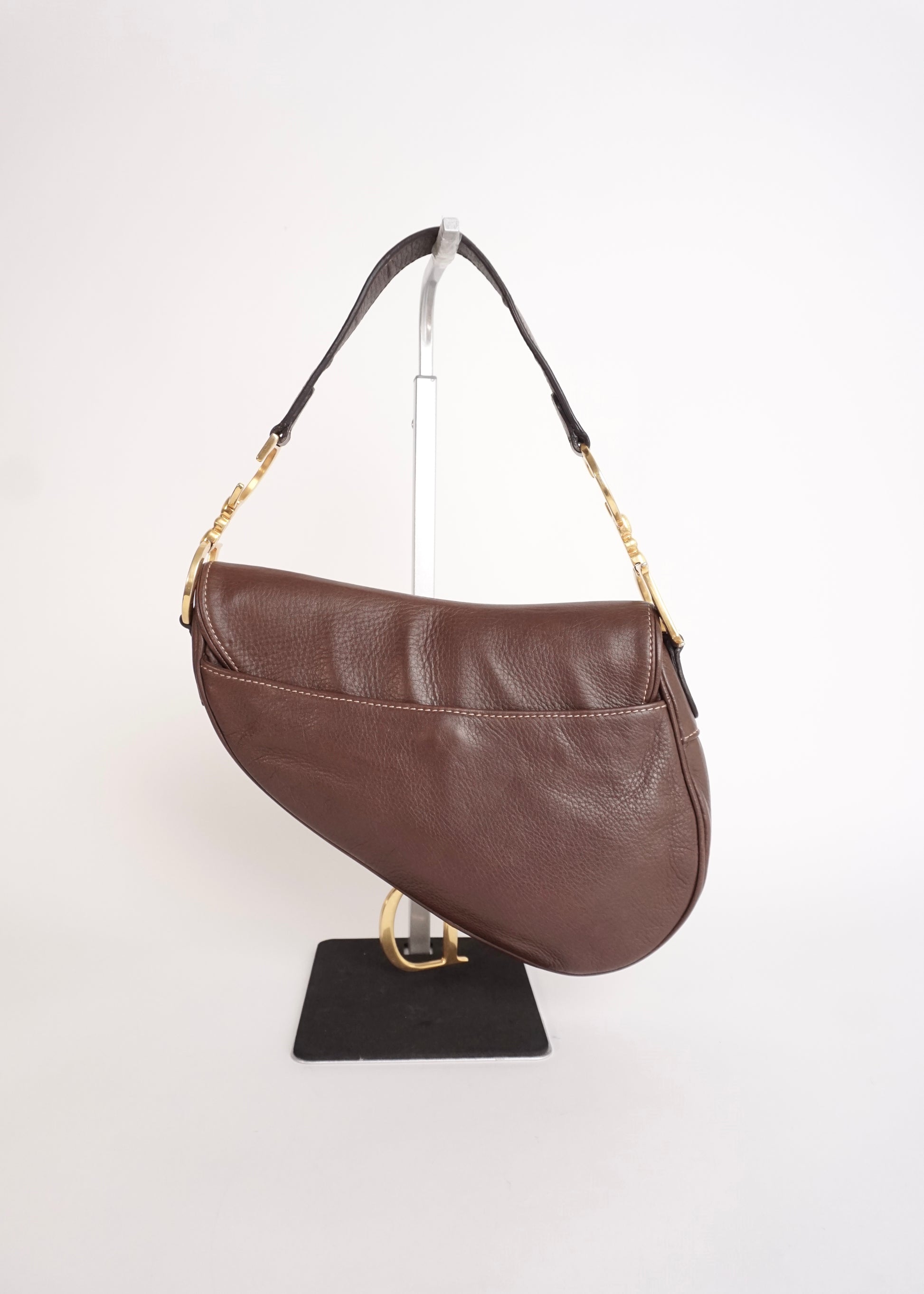 Pre-Owned Christian Dior Saddle Bag Brown Leather with Gold Hardware - Classic Charmers