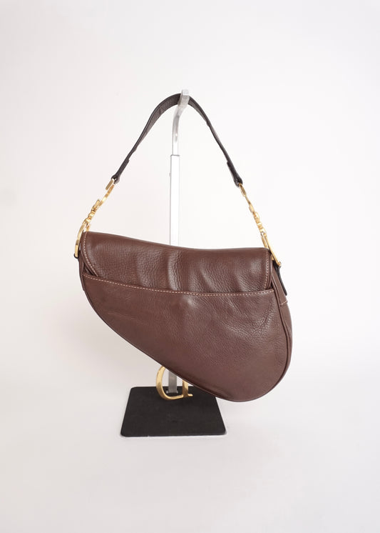 Pre-Owned Christian Dior Saddle Bag Brown Leather with Gold Hardware - Classic Charmers