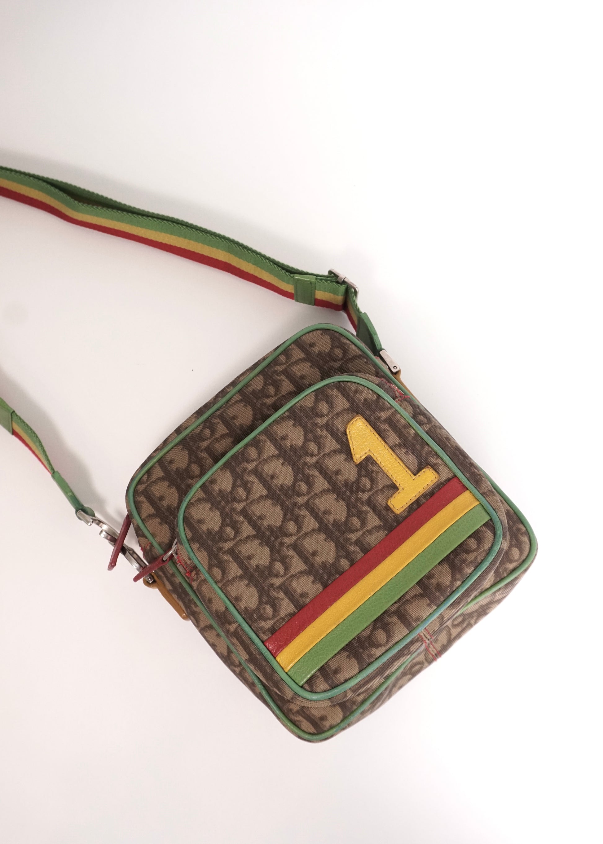 Pre-Owned Christian Dior Rasta Oblique Canvas Crossbody Bag Brown/Green/Red/Yellow - Classic Charmers