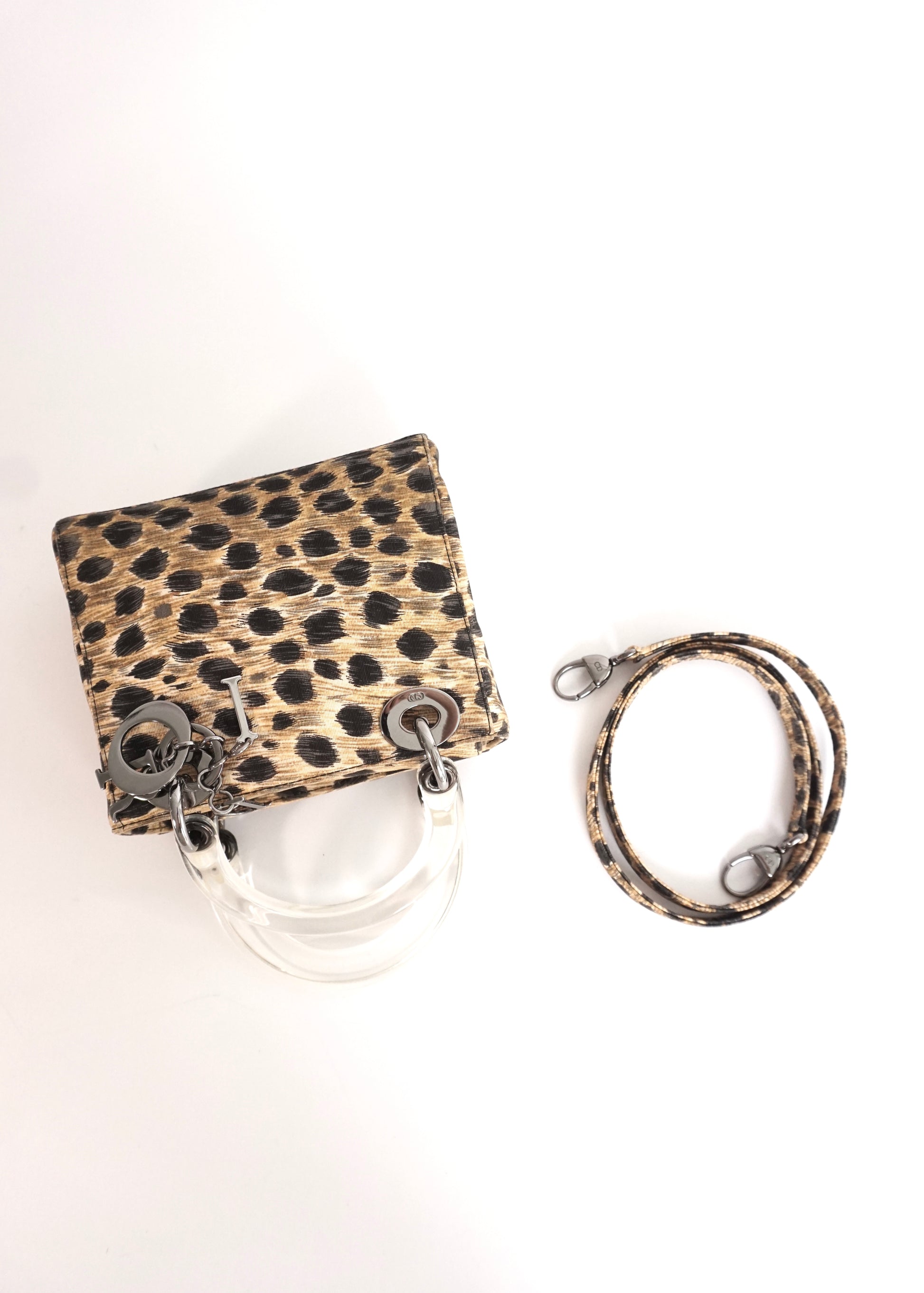 Pre-Owned Christian Dior Lady mini Dior Leopard-Print Leather 2-Way Handbag with Acrylic Handles - Classic Charmers