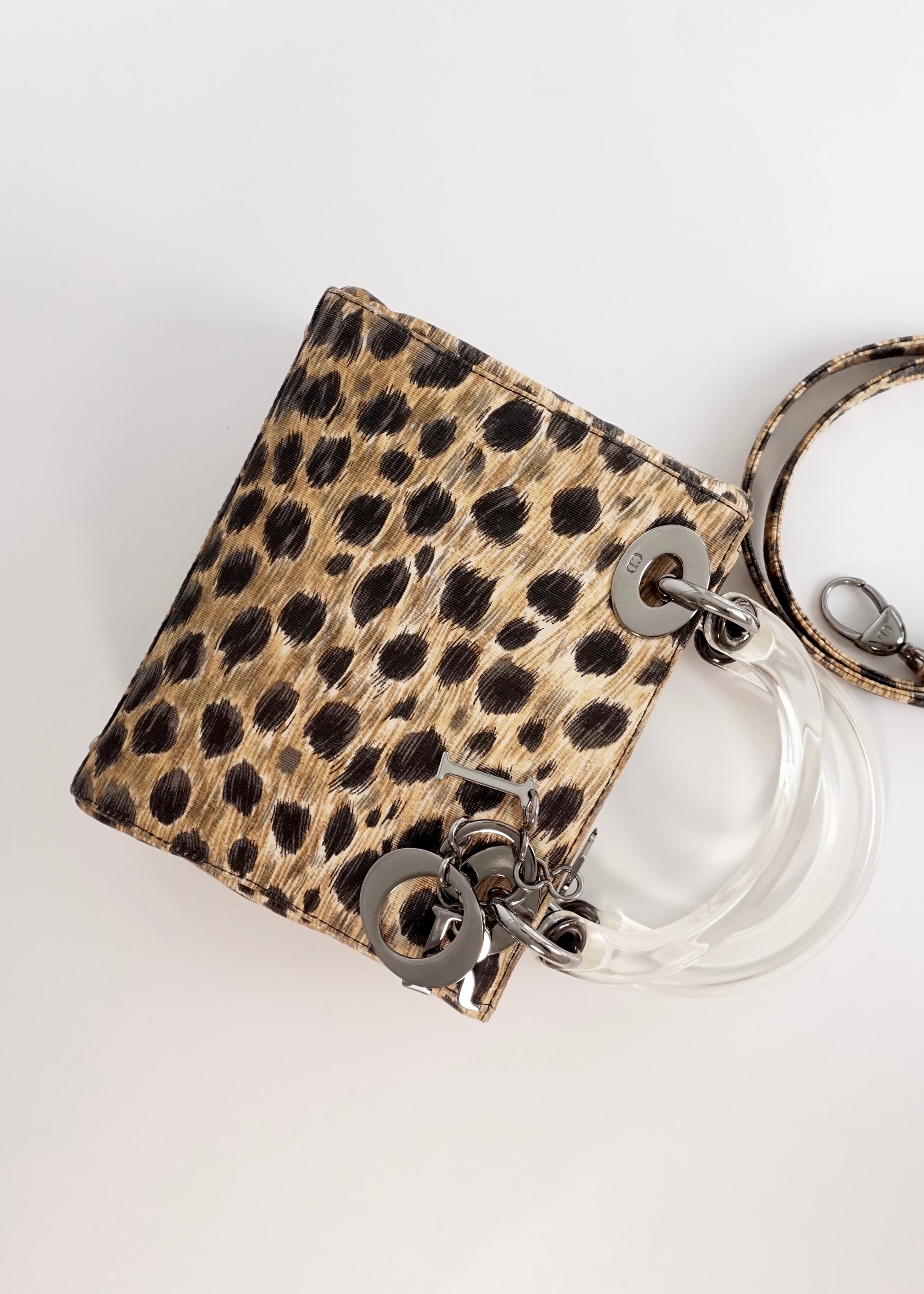 Pre-Owned Christian Dior Lady mini Dior Leopard-Print Leather 2-Way Handbag with Acrylic Handles - Classic Charmers