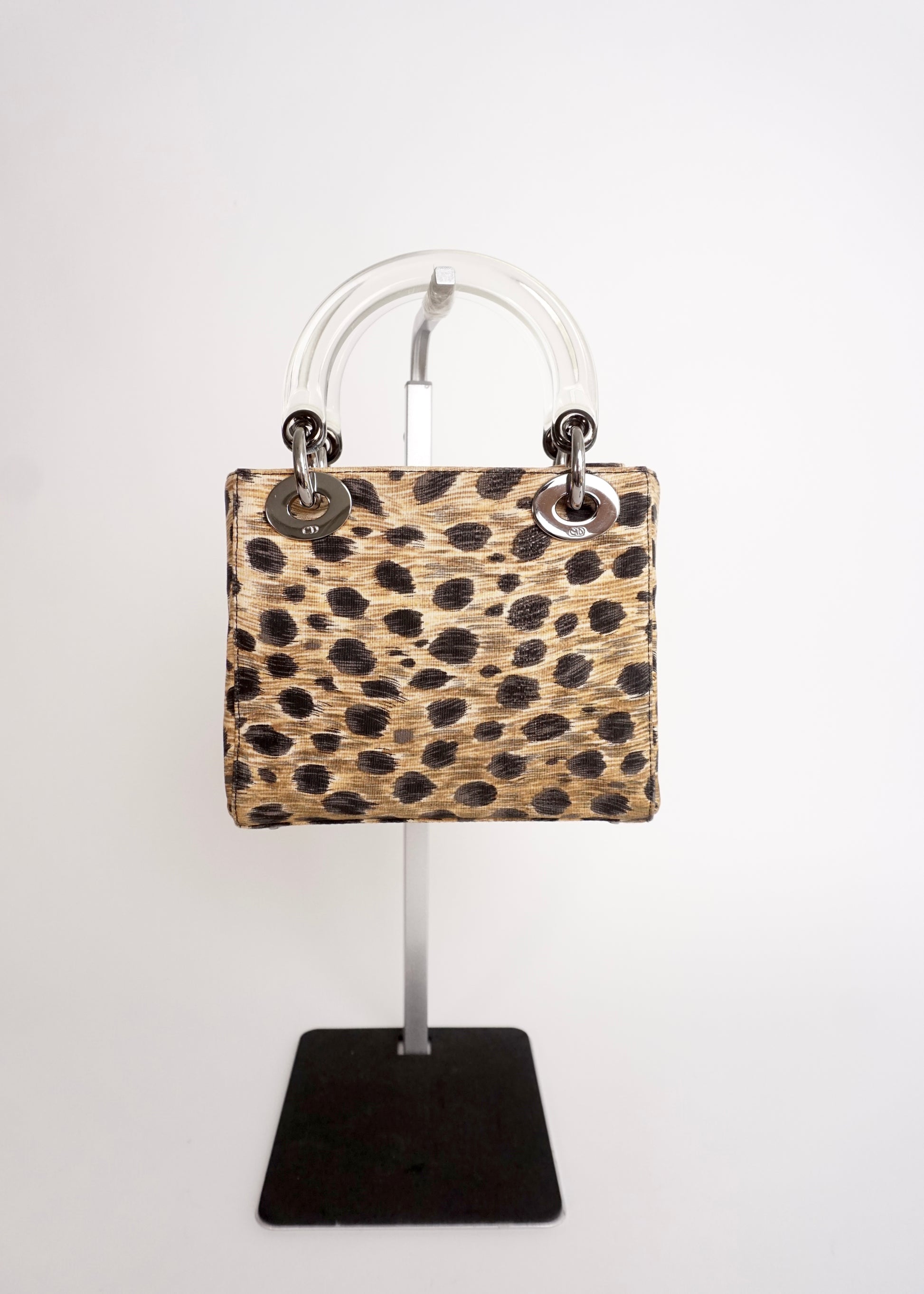 Pre-Owned Christian Dior Lady mini Dior Leopard-Print Leather 2-Way Handbag with Acrylic Handles - Classic Charmers