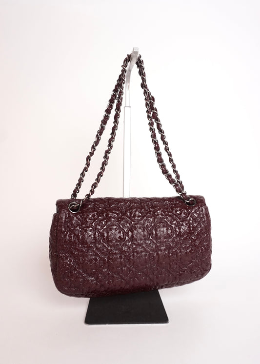 Pre-Owned Chanel Classic Flap Bag Quilted Crinkled Patent Leather Burgundy - Classic Charmers