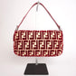 Pre-Owned Fendi Baguette Velvet Zucca Monogram Shoulder Bag Red with Rhinestone FF Buckle - Classic Charmers