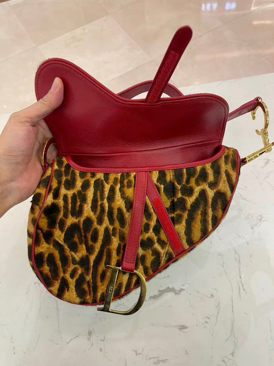 Dior Vintage Leopard Printed Saddle Bag