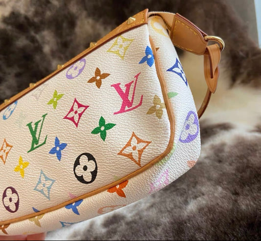 LOUIS VUITTON Monogram Multicolor Pochette Accessories White Takashi Murakami