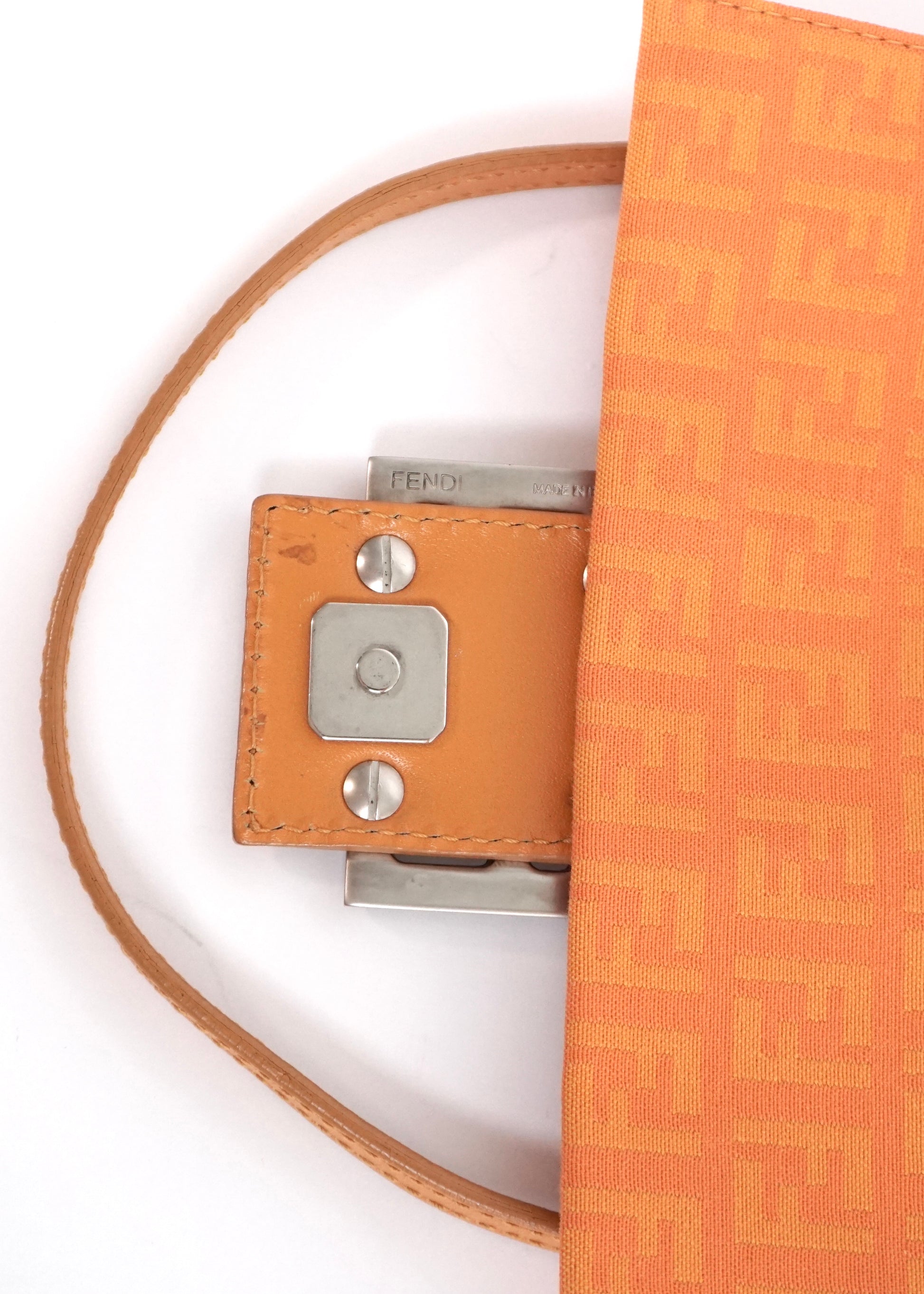 Pre-Owned Fendi Baguette Zucca Canvas Shoulder Bag Orange with Silver Hardware - Classic Charmers