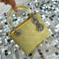 Dior Vintage Small Yellow Silk Lady Bag Rhinestone Silver Hardware