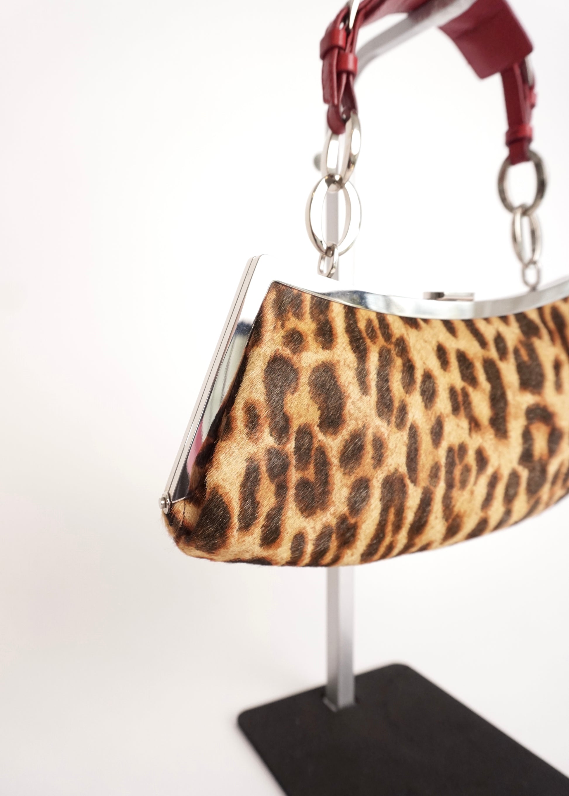 Pre-Owned Dior Leopard Pony Hair Red Leather Shoulder Bag with Ring Hardware - Classic Charmers