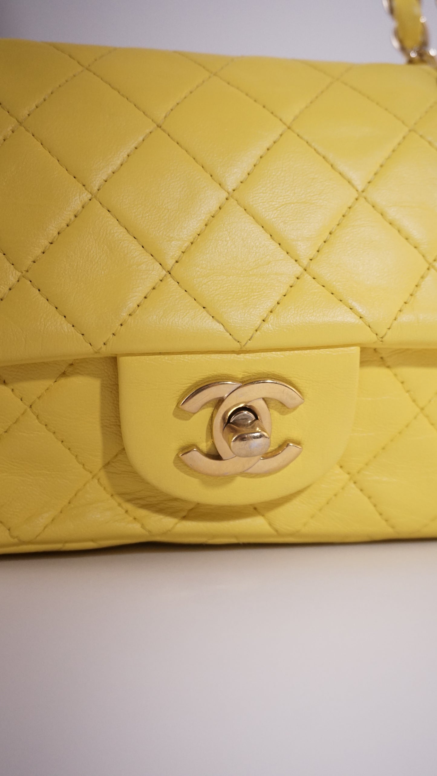 Chanel Lambskin Yellow Vintage Shoulder Bag Classic Flap Small
