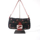 Pre-Owned Fendi Baguette Beaded Floral Embroidery Satin Bag with Red Strap