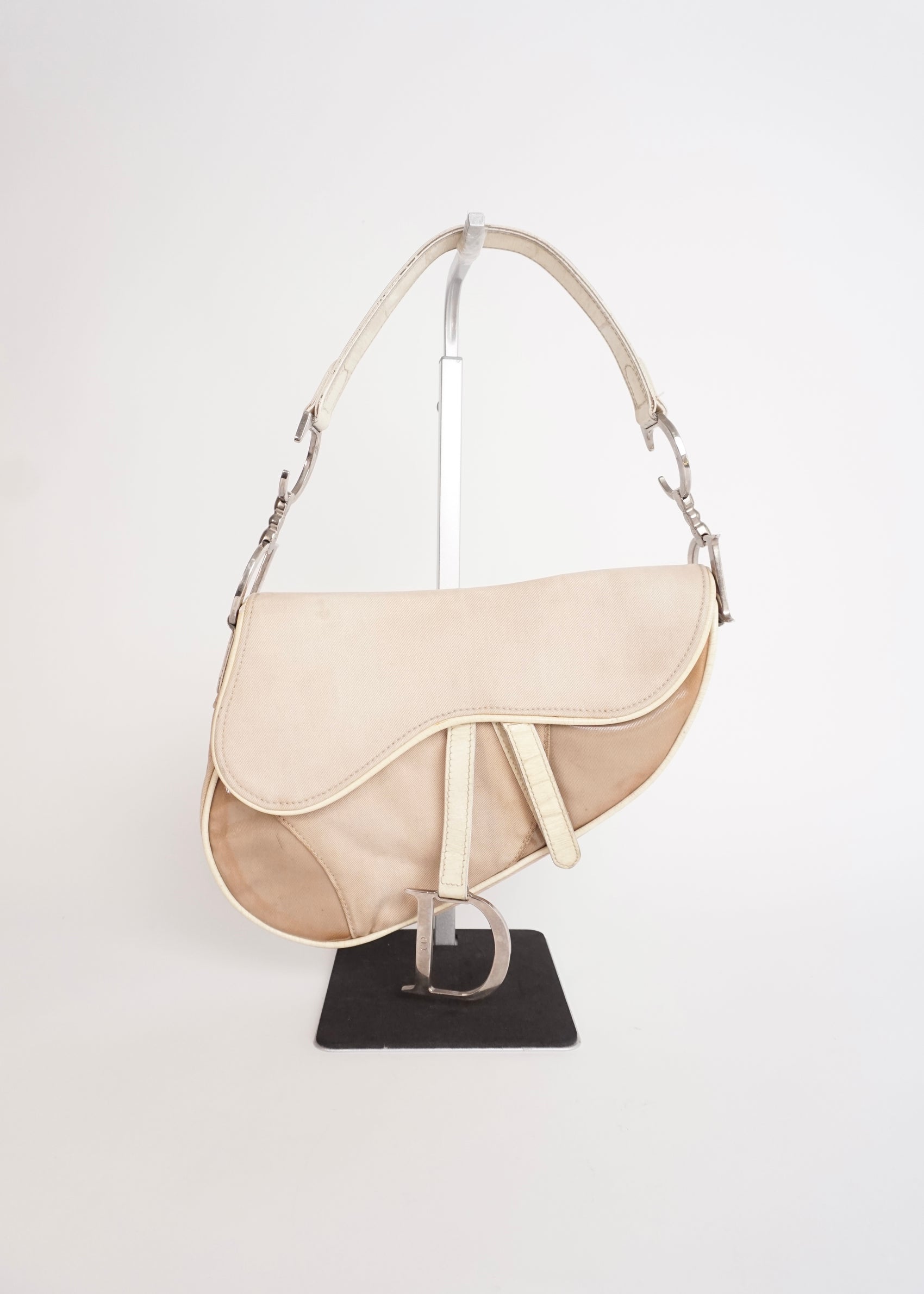 Pre-Owned Christian Dior Saddle Bag Canvas with Leather Trim Beige - Classic Charmers