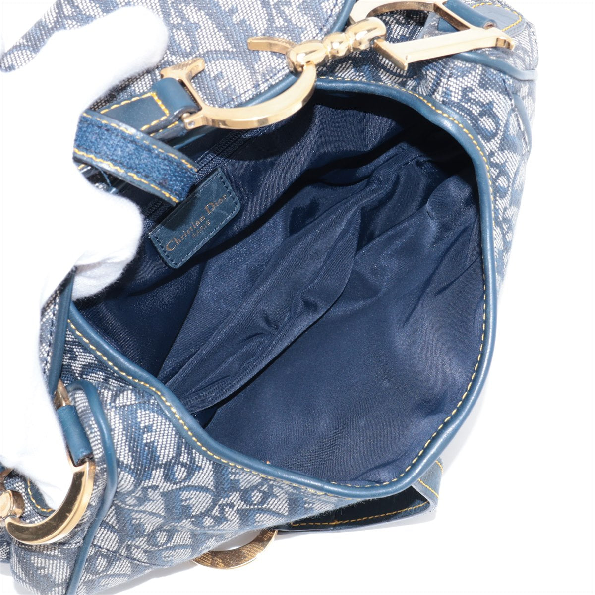 Dior vintage dark blue monogram canvas double saddle bag