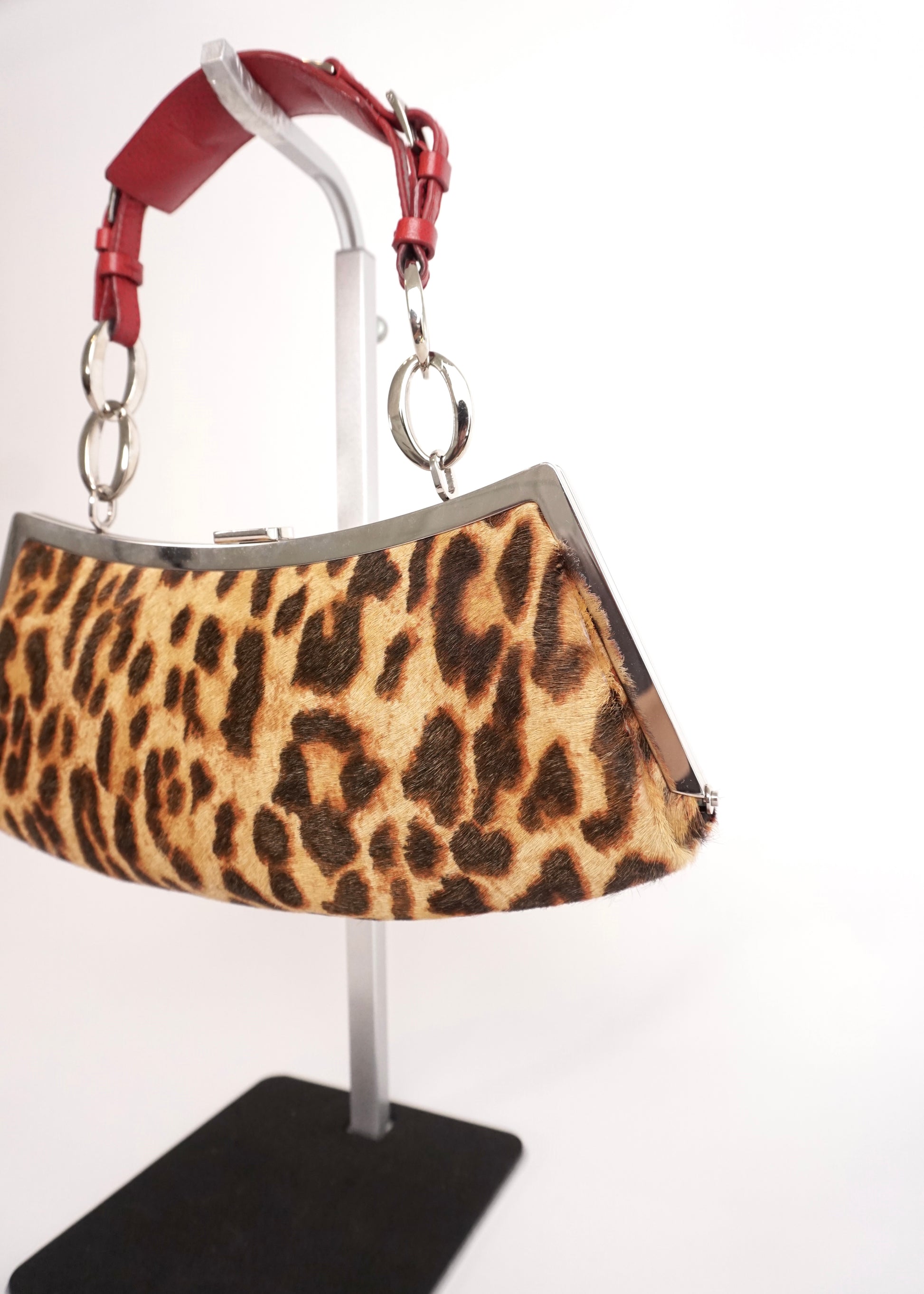 Pre-Owned Dior Leopard Pony Hair Red Leather Shoulder Bag with Ring Hardware - Classic Charmers
