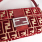 Pre-Owned Fendi Baguette Velvet Zucca Monogram Shoulder Bag Red with Rhinestone FF Buckle - Classic Charmers