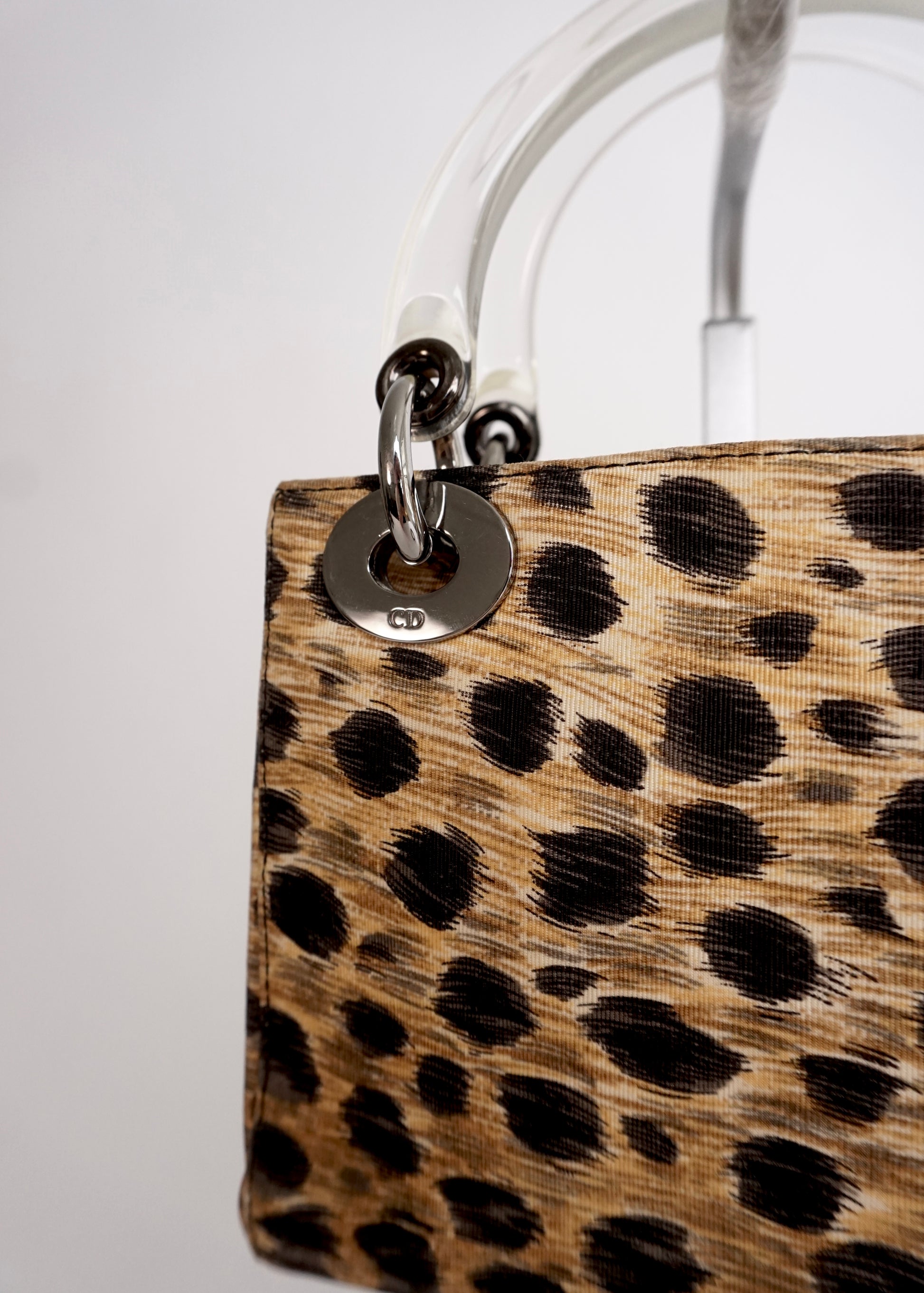Pre-Owned Christian Dior Lady mini Dior Leopard-Print Leather 2-Way Handbag with Acrylic Handles - Classic Charmers