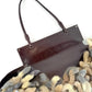 Fendi Fur Knit Acrylic Logo Handle Handbag Brown Multi