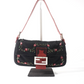 Pre-Owned Fendi Baguette Beaded Floral Embroidery Satin Bag with Red Strap