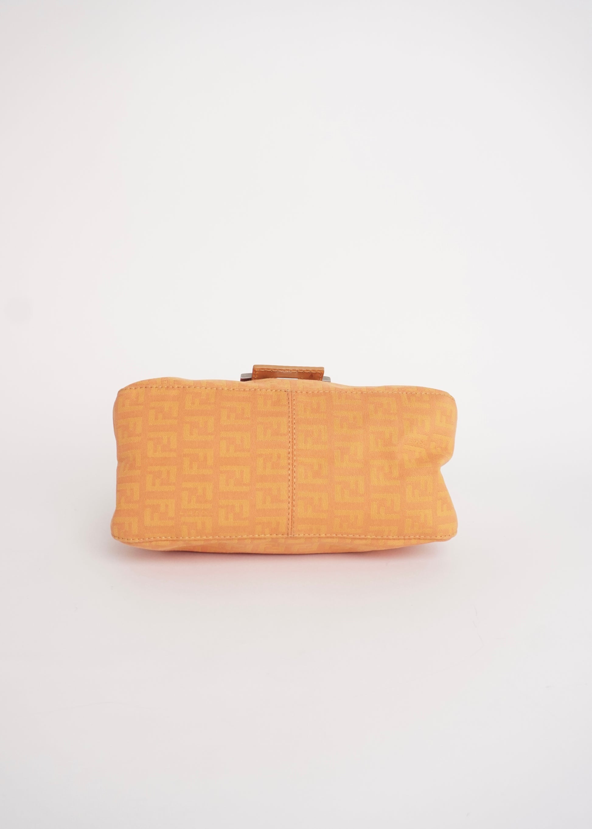 Pre-Owned Fendi Baguette Zucca Canvas Shoulder Bag Orange with Silver Hardware - Classic Charmers