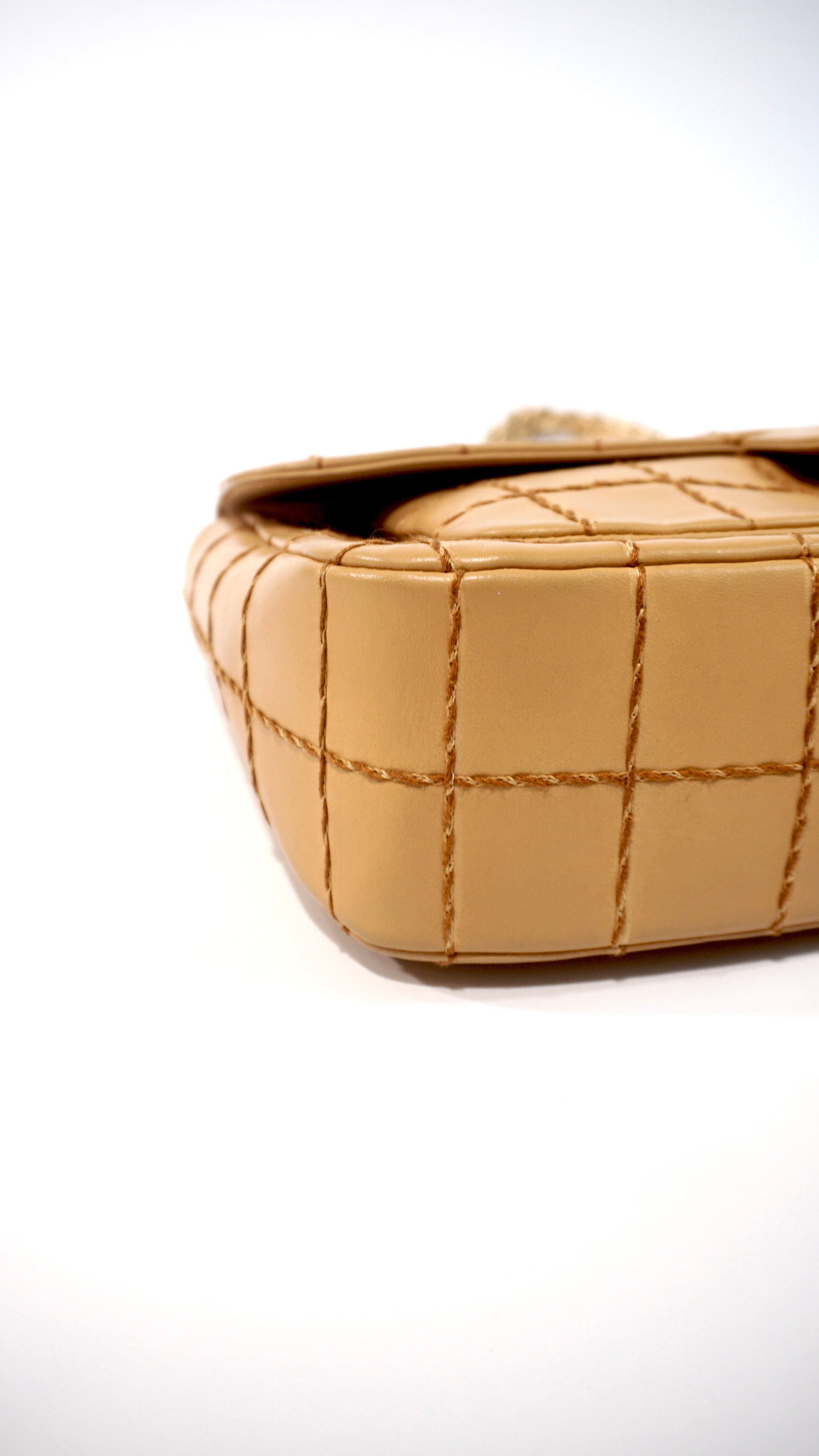 Pre-Owned Chanel Grid Stitch Classic Flap Shoulder Bag in Beige - Classic Charmers