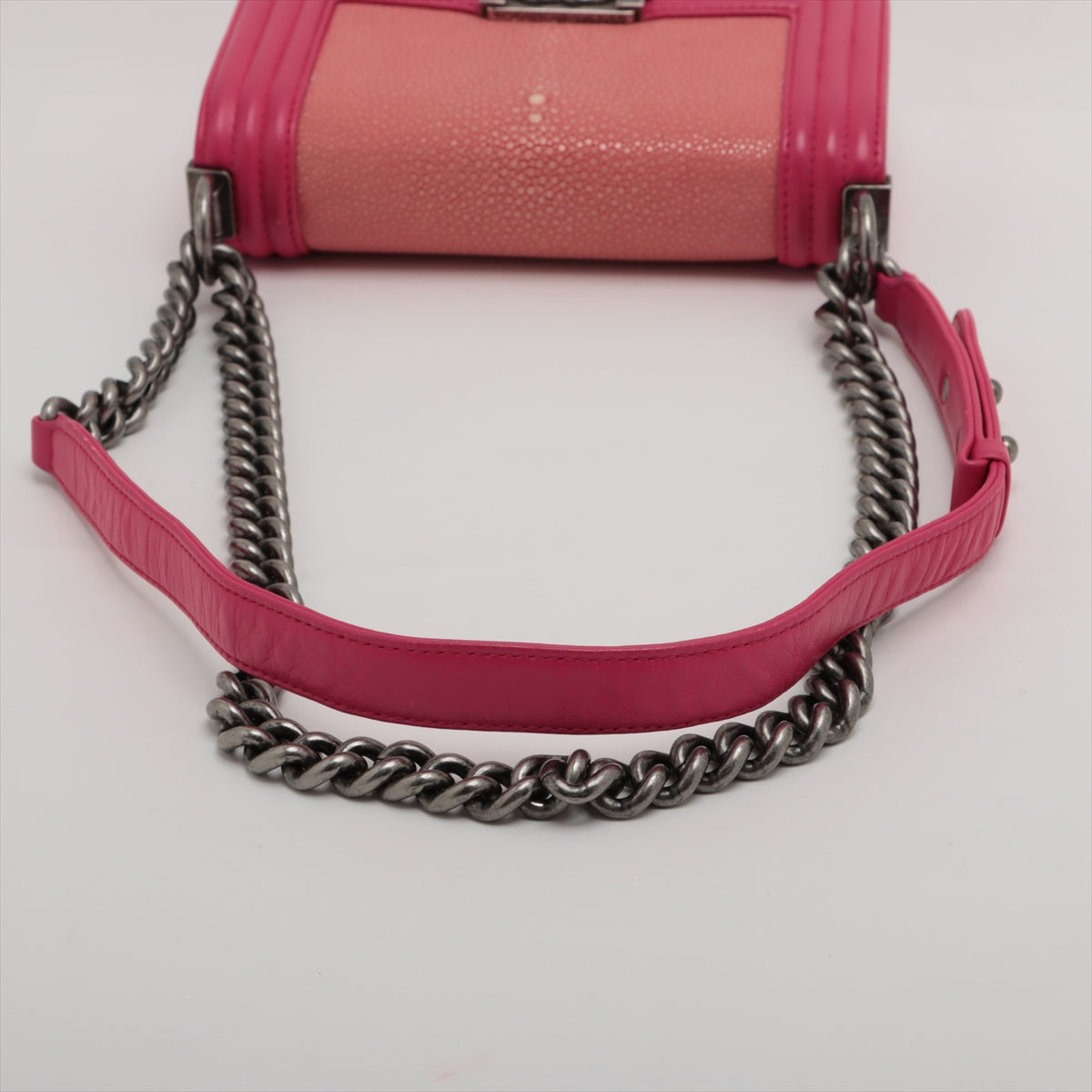 Pre-Owned Chanel Boy Chanel 20 Small Galuchat Chain Shoulder Bag Pink Silver Metal