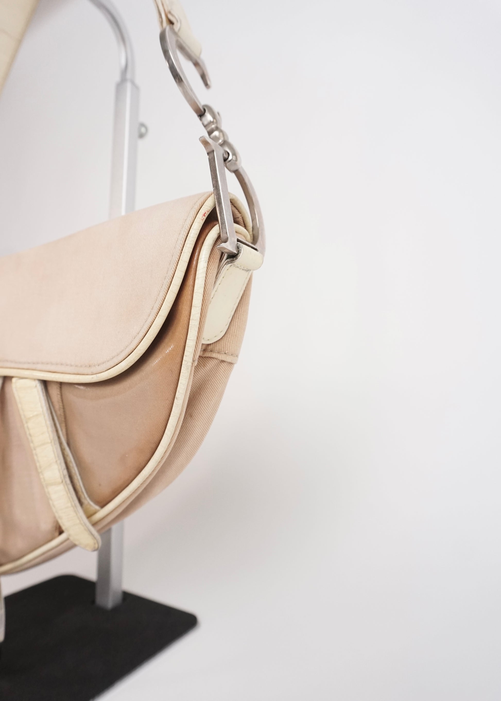 Pre-Owned Christian Dior Saddle Bag Canvas with Leather Trim Beige - Classic Charmers