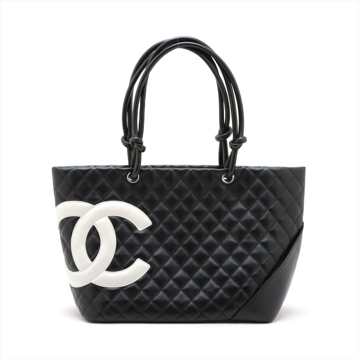 Pre-Owned Chanel Cambon Line Leather Tote bag Black Silver Metal