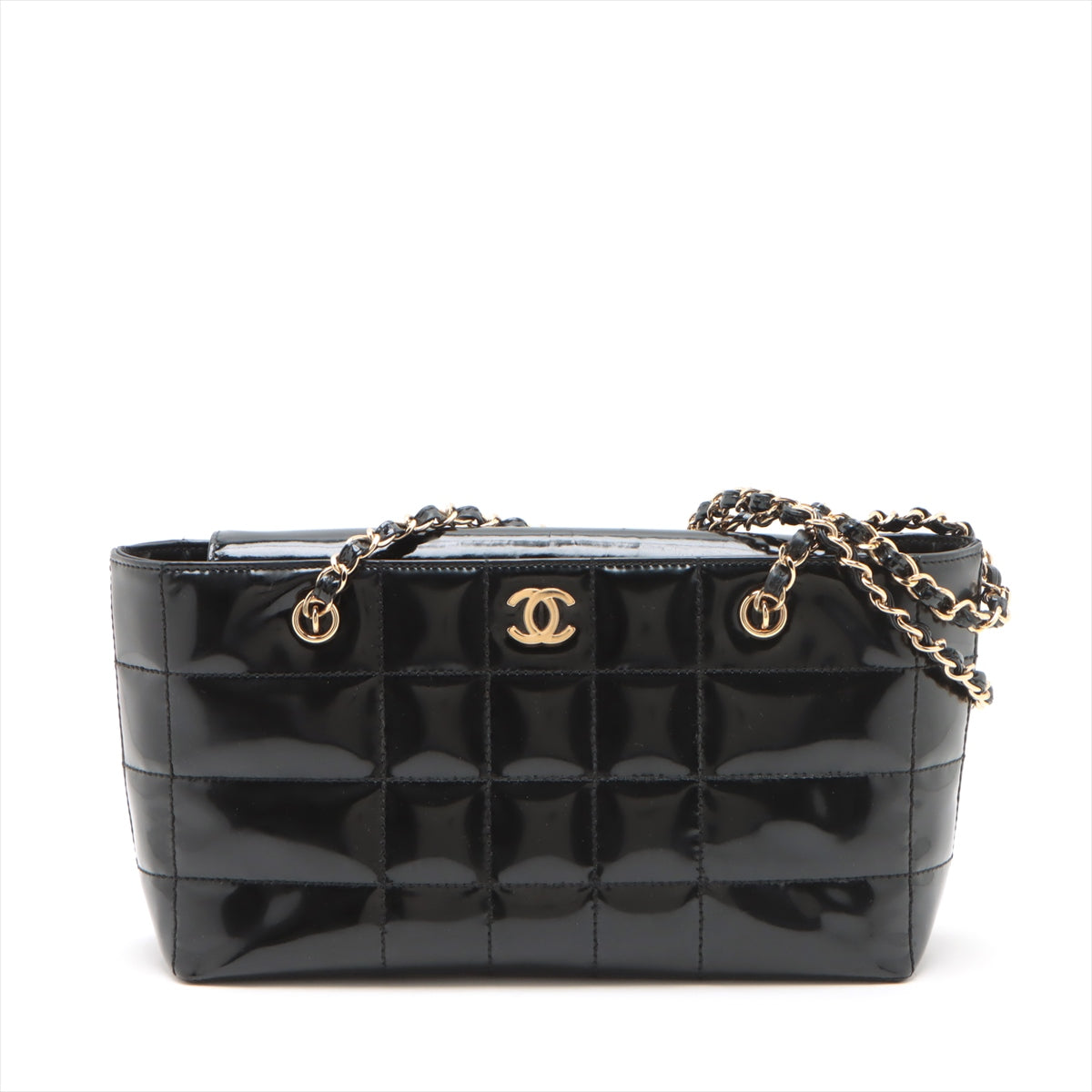 Pre-Owned Chanel Chocolate Bar Patent Leather Chain Shoulder Bag Black Gold