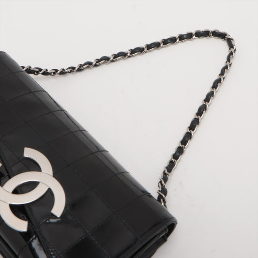 Pre-Owned Chanel Chocolate Bar Patent Leather Single Flap Single Chain Bag Black Silver